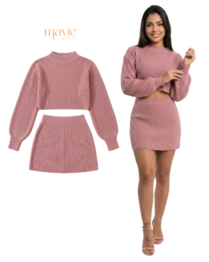 Conjunto Tricot Mousse Saia Luxo Mony Moda Feminina Inverno